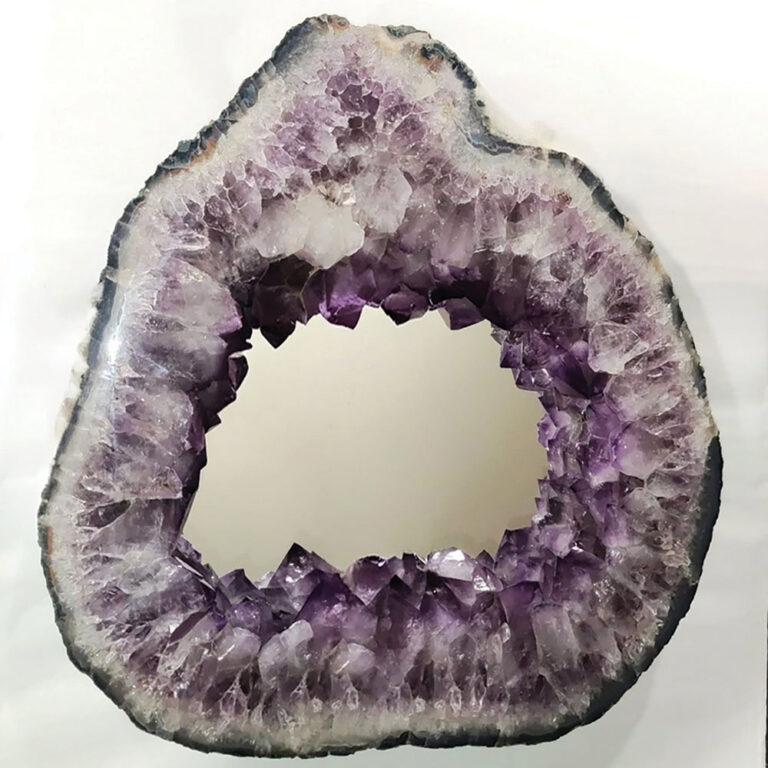 Large amethyst crystal geode slice mirror