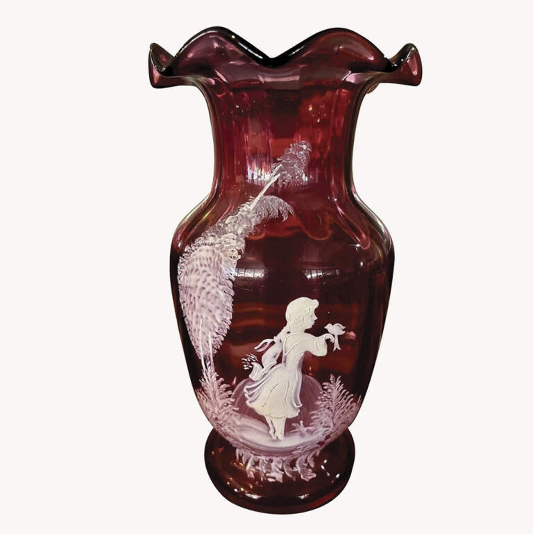 Mary Gregory ruby glass vase
