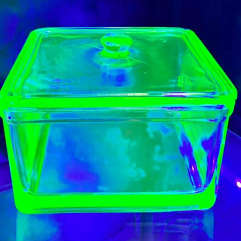 Crown Crystal Glass Australia uranium glass square container.