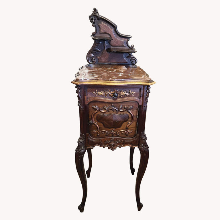 Impressive French antique Louis XV style night stand with a marble top and interior