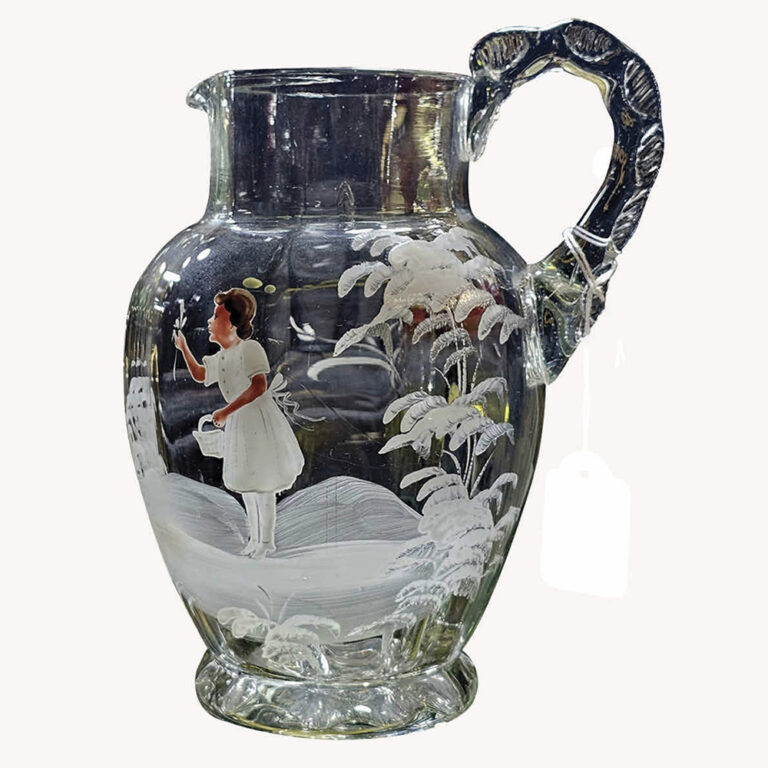 Mary Gregory clear glass jug.