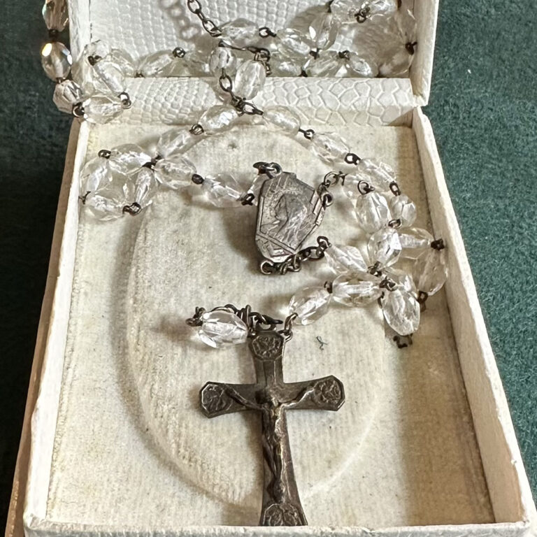 French crystal vintage rosary beads in original box