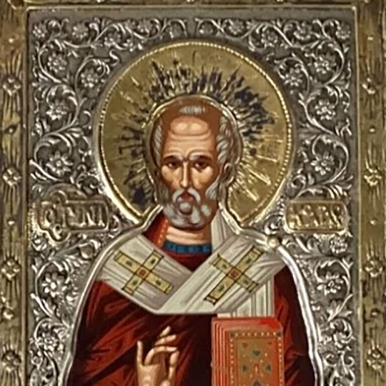 Saint Nicholas Clarte icon framed in .925. silver.