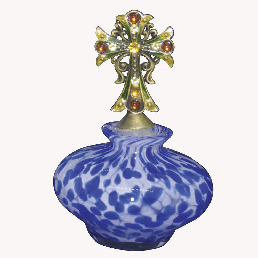 Blue and white glass confetti perfume bottle