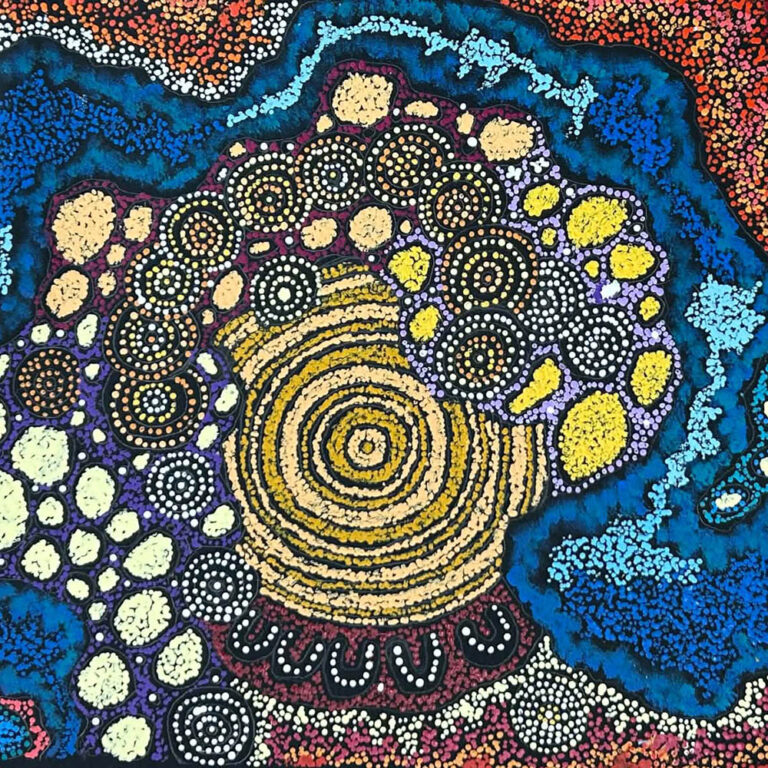 My Country by Damien & Yilpi Marks is a stunning Aboriginal artwork reflecting cultural heritage.