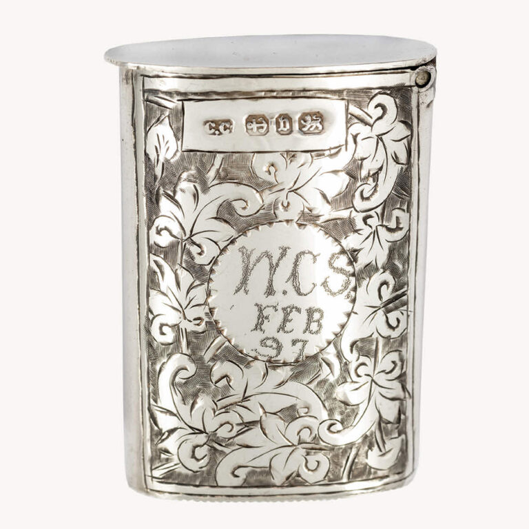 Late Victorian sterling silver vesta, Birmingham, 1876 (no duty mark), Colen Hewer of Cheshire.