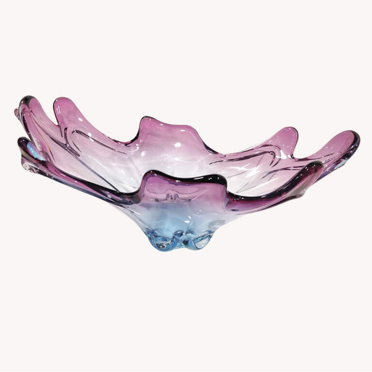 Large mid century cranberry and blue 1960s Murano glass centrepiece bowl
