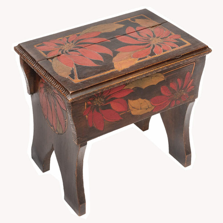 Australian pokerwork storage stool