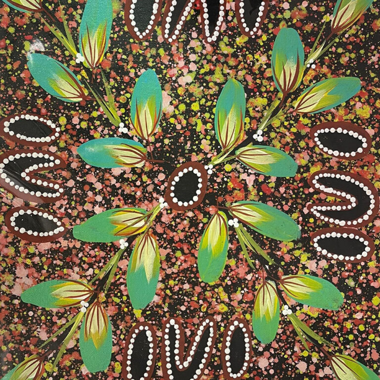 Aboriginal artwork by Reggie Suktan Collecting Bush Bananas