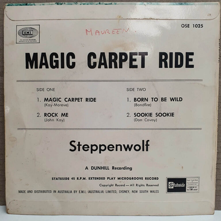 An EMI (Australia) Stateside 45 Vinyl 7in EP for Steppenwolf – Magic Carpet Ride /Rock Me