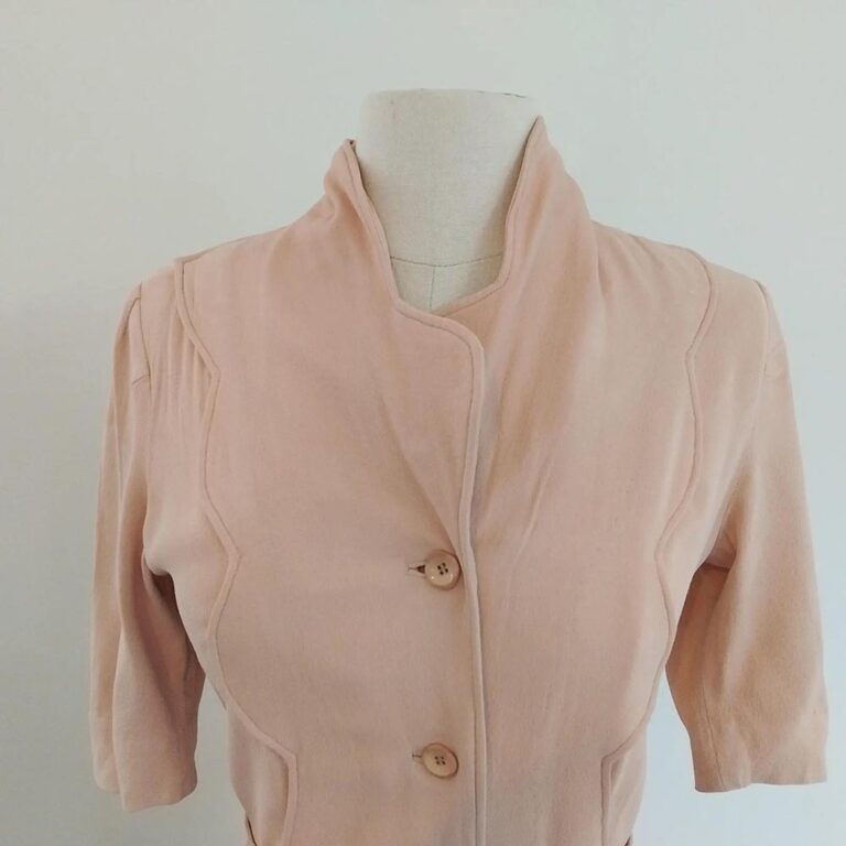 Vintage mid to late 1940s very pale pink two-piece skirt suit ensemble