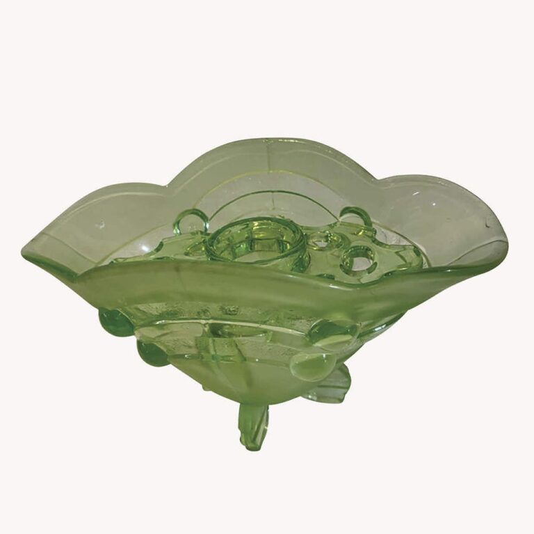 Uranium glass vase with frog