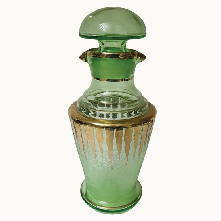 1930s uranium glass cocktail shaker with gilding