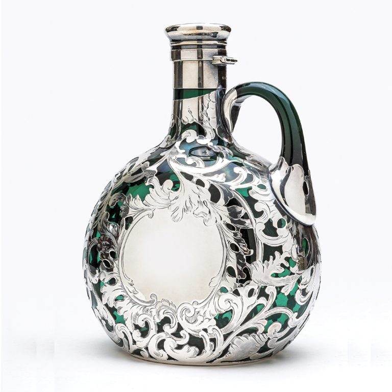 2 bells-antiques-glass-whiskey-decanter-silver-overlay-main