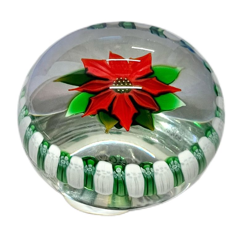 Vintage glass paperweight, Christmas Poinsettia By Perthshire, 1976