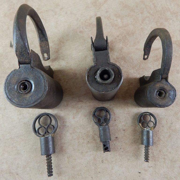 Antique screw-key iron padlocks