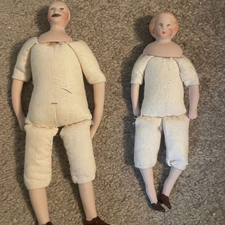 Pair of German bisque dollhouse dolls