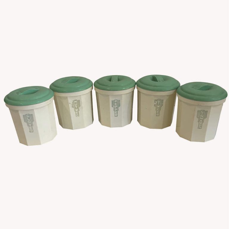 A mid century Iplex Bakelite spice set.