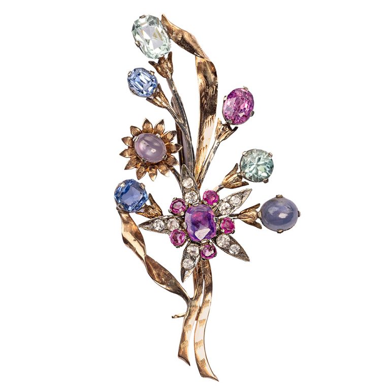 Victorian 9ct rose gold floral spray brooch