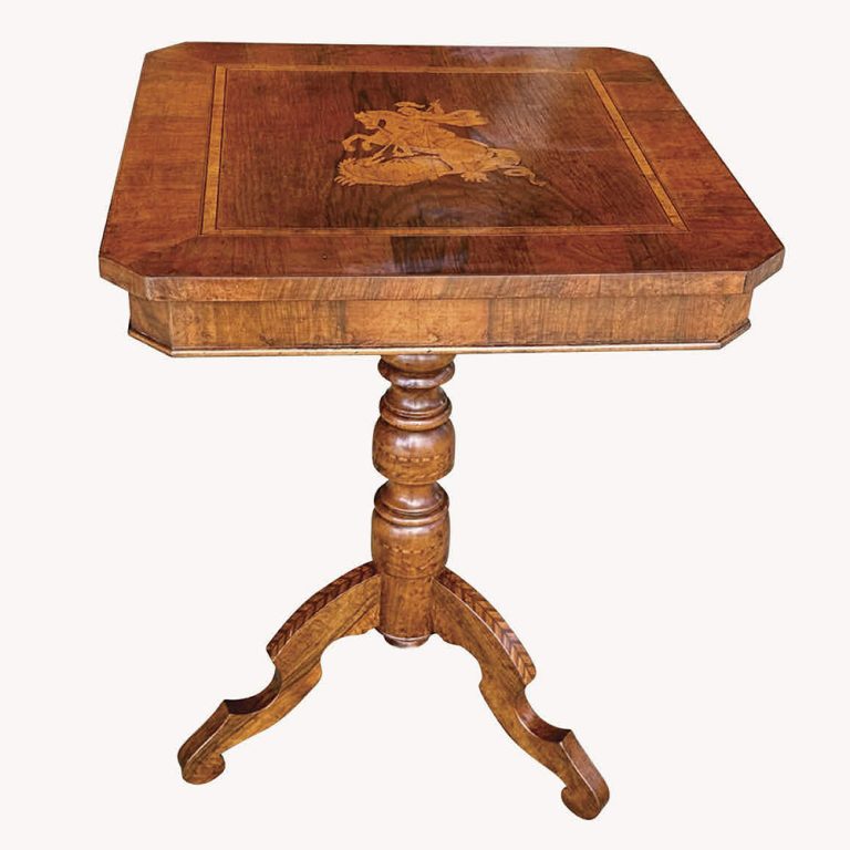 Exquisite 19th century Italian Sorrento inlaid pedestal table depicting St George Slaying the Dragon