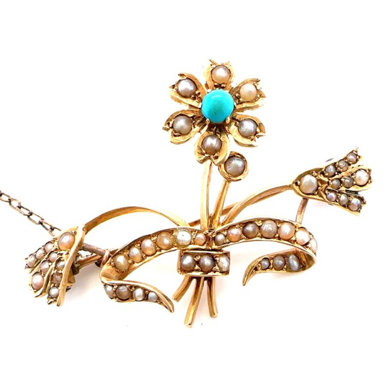 15ct turquoise and pearl brooch c.1900