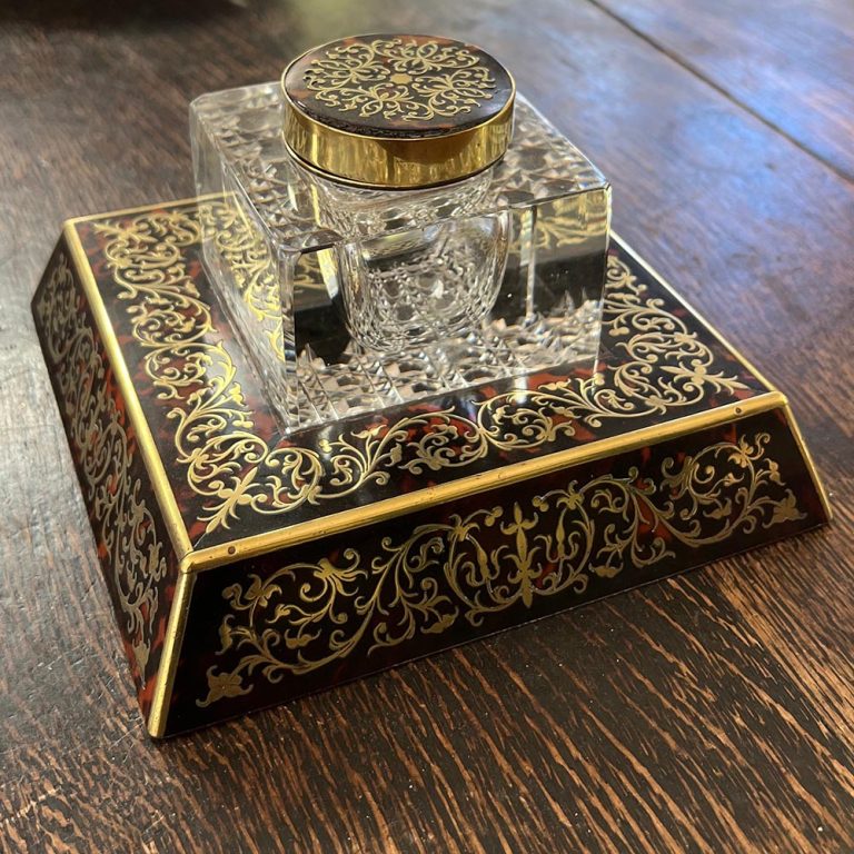 Desk set, brass inlay and tortoiseshell