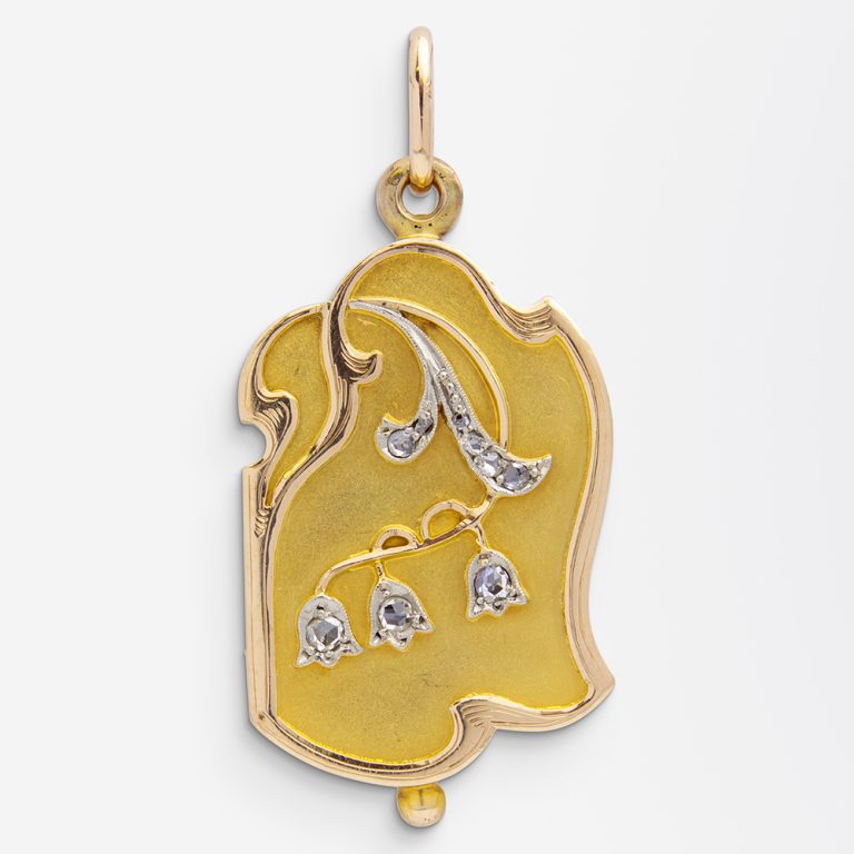 Art Nouveau sliding locket, lily of the valley design