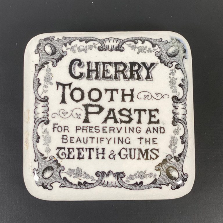 Victorian transferware Cherry Toothpaste pot lid With an unusual square lid