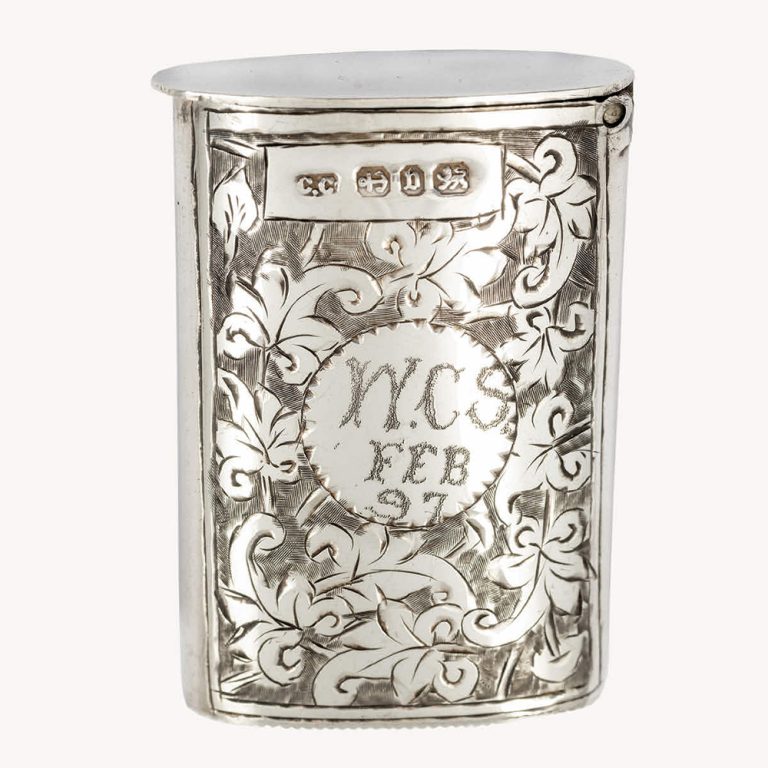 Late Victorian sterling silver vesta, Birmingham, 1876 (no duty mark), Colen Hewer of Cheshire.