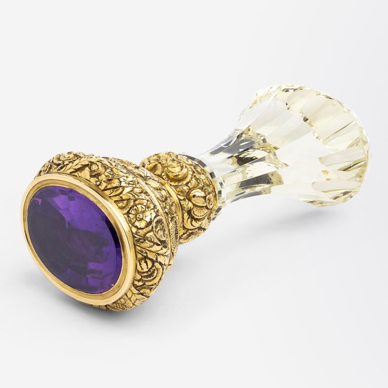 Regency desk seal in gold, amethyst and citrine