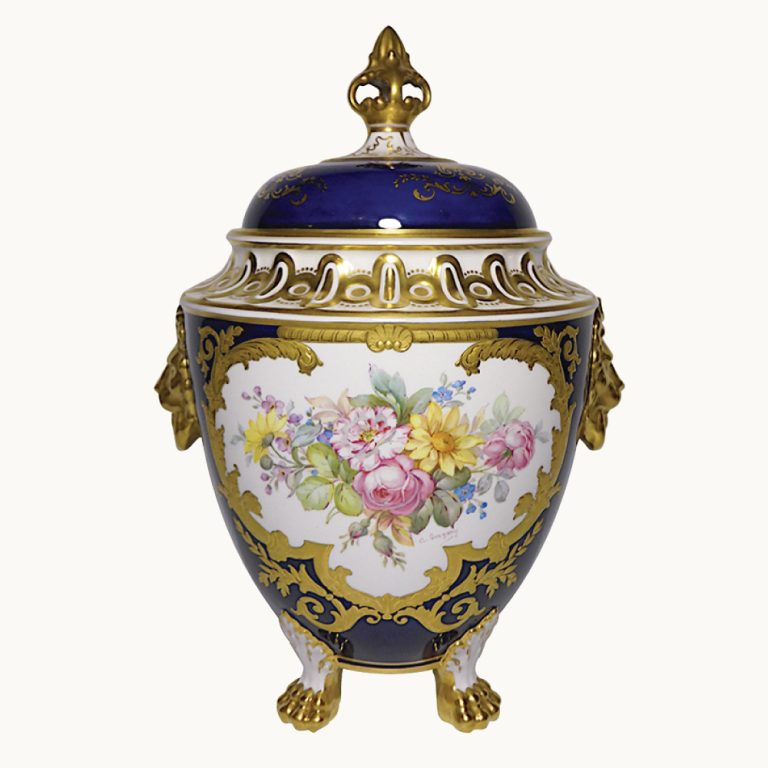 Royal Crown Derby urn, hand painted and gilded, signed Albert Gregory