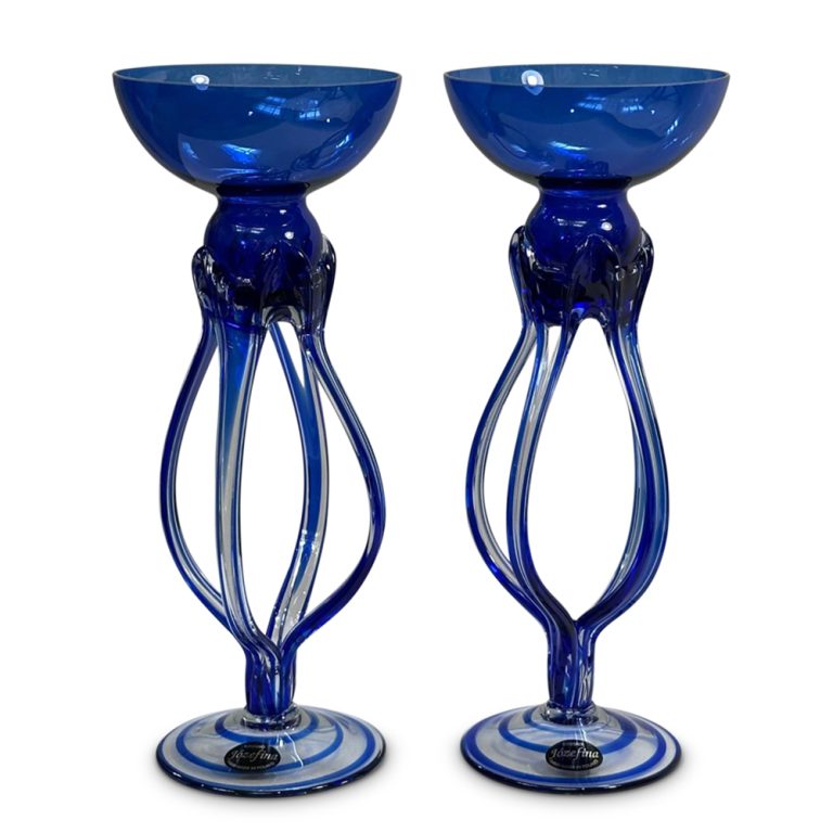 Pair of Krosno Jozefina glass candle holders