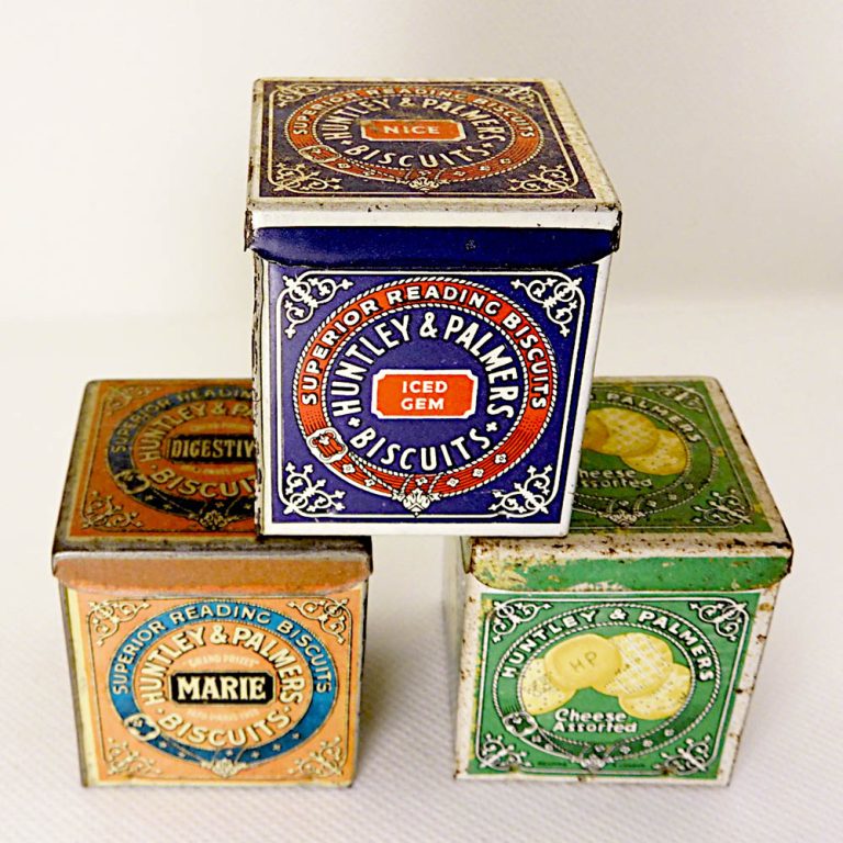 Set of 3 vintage sample biscuit tins Rare Huntley and Palmer sample biscuit tins
