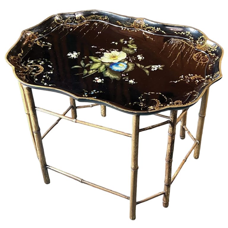 Regency black lacquer papier mache tray