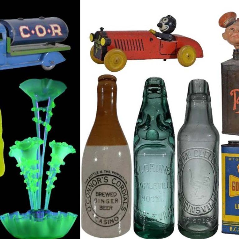 Antique bottles, toys, glow glass, uranium glass, oil cans and garagenalia signs