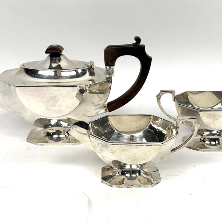 An Art Deco, George V, Sterling Silver Three Piece Tea Set, Birmingham 1925, Maker: A E Poston & Co Ltd