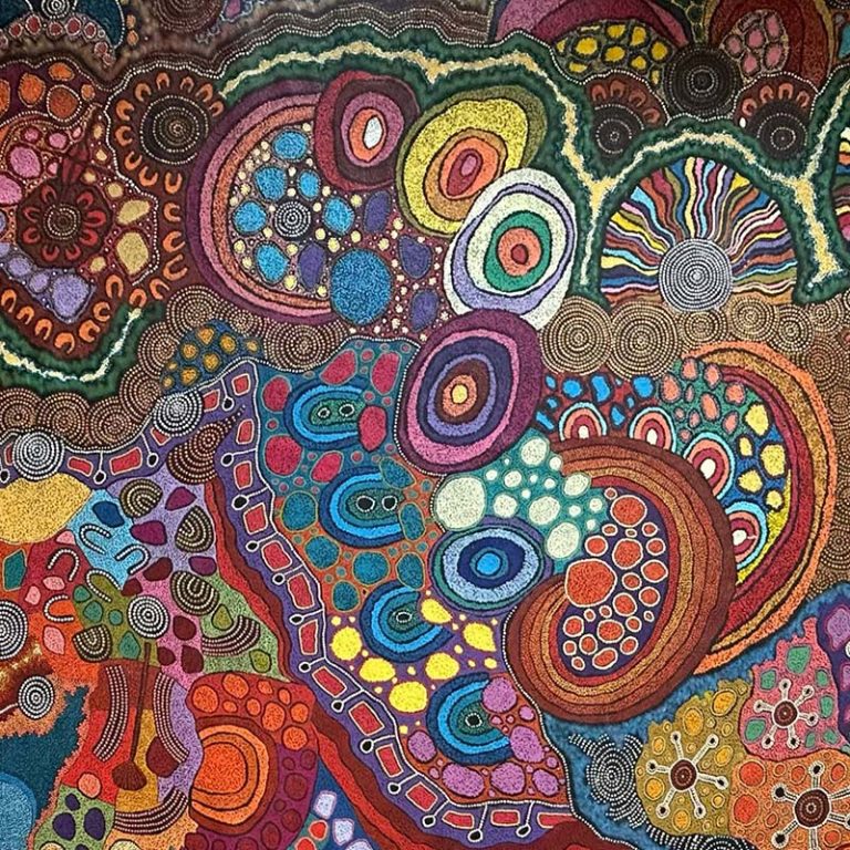 Australian Aboriginal art-Damien and Yilpi Marks “My country’ 284 x 203cm at Australia Gallery