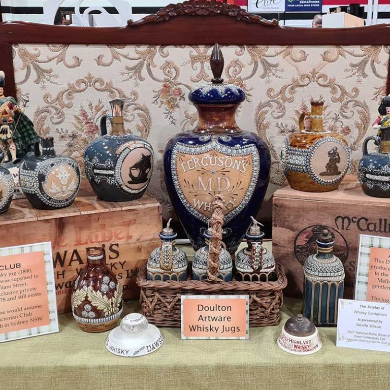 Doulton Whiskey Jugs display at SA Collectables Fair.