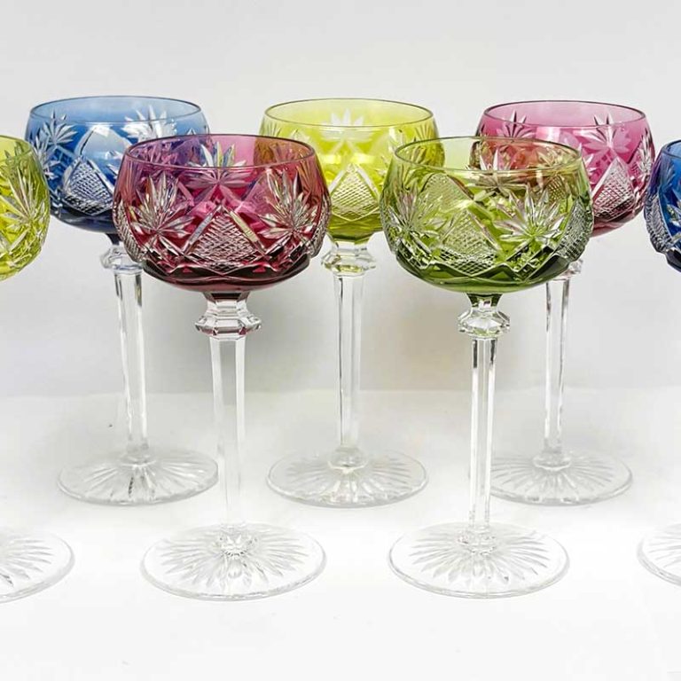 Vale St Lambert "Berncastel" harlequin crystal hock glasses, set of seven