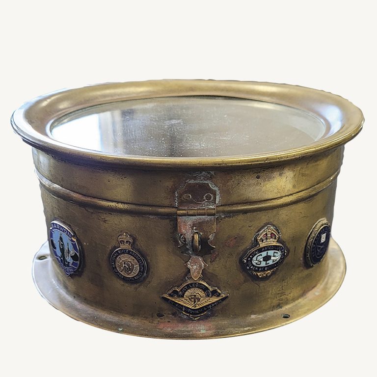 Trench art old ship's compass container