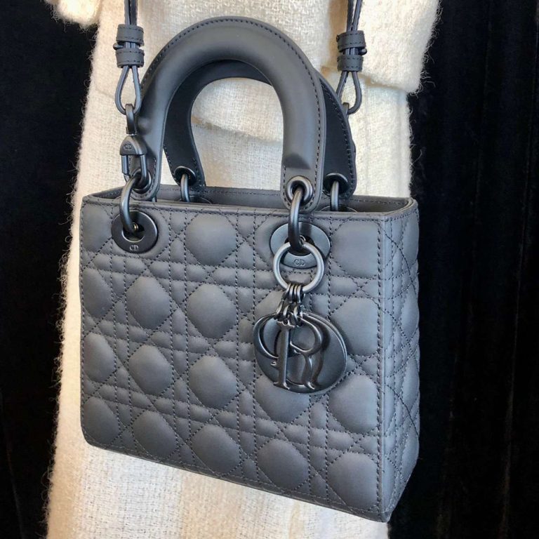 Authentic Christian Dior black leather Lady Dior handbag