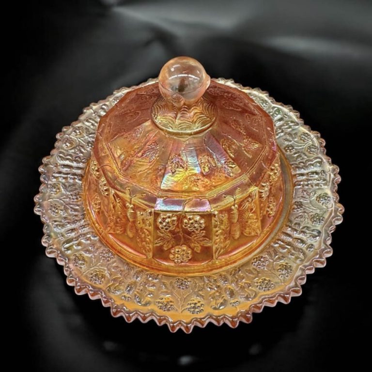 Carnival glass butter dish by Fenton