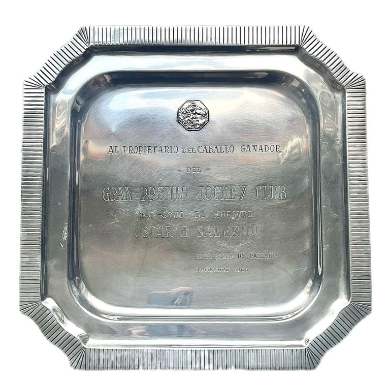 Argentinian sterling silver horse racing trophy plate