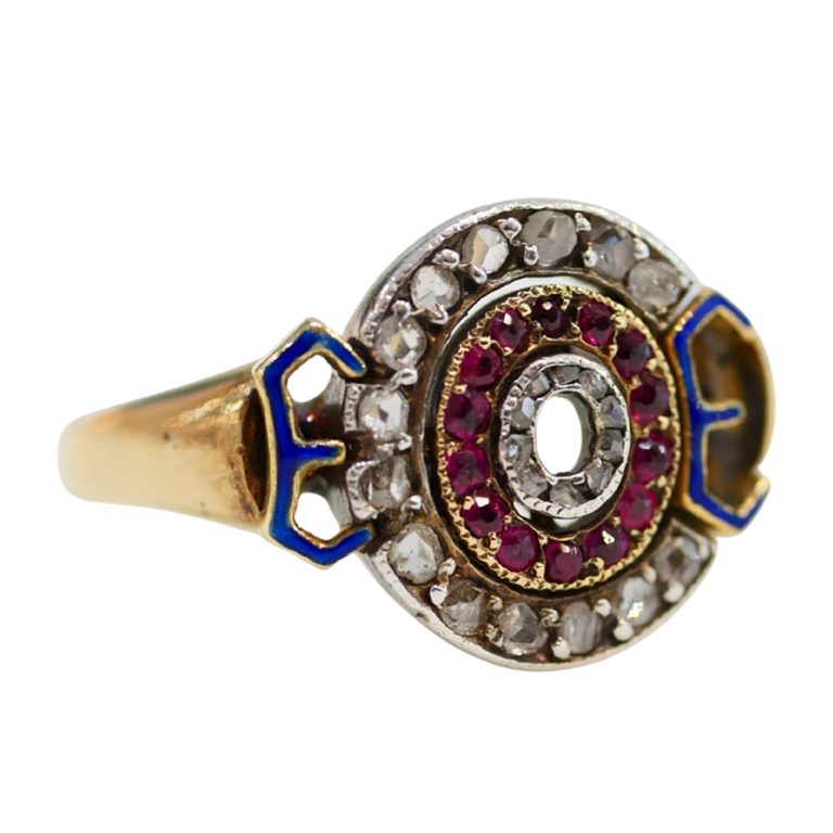 australian gold silver diamond ruby and enamel coo-ee ring