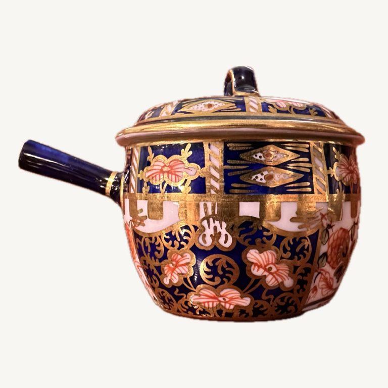 Antique Royal Crown Derby miniature saucepan with lid, dated 1913-1914