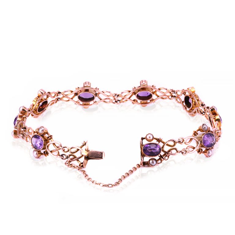 Antique amethyst and seed pearl bracelet