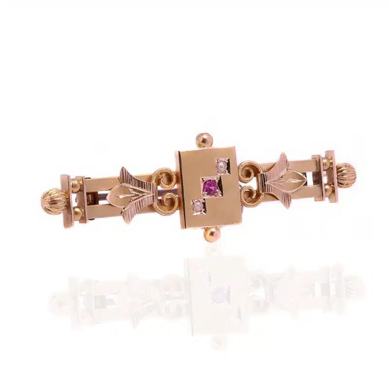 Ruby and pearl antique brooch