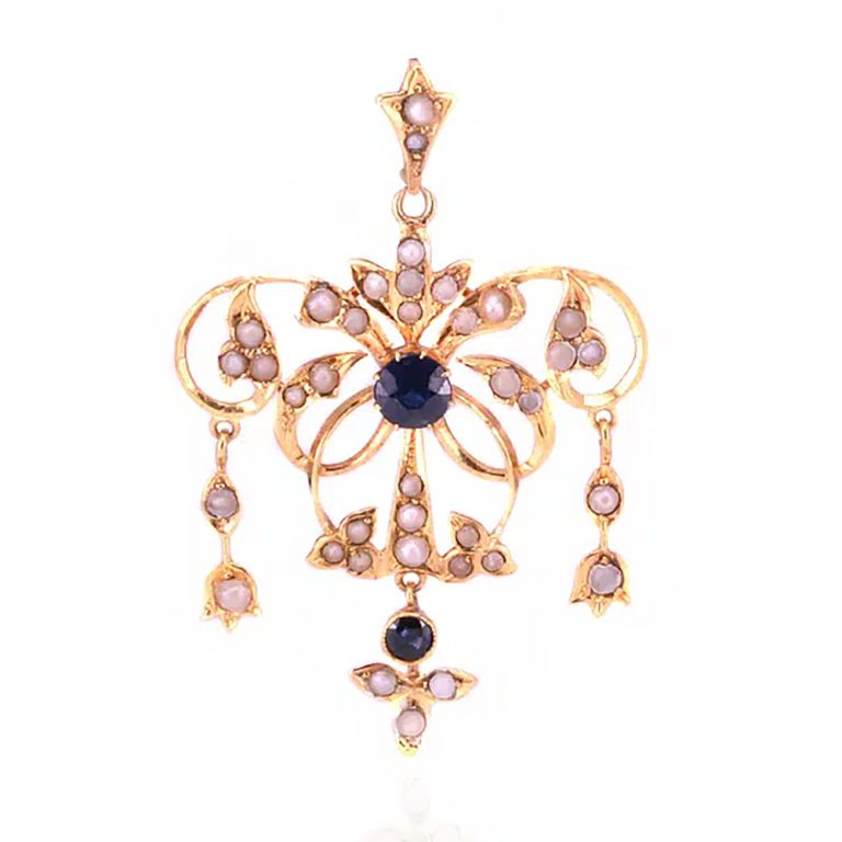 Antique sapphire and pearl pendant