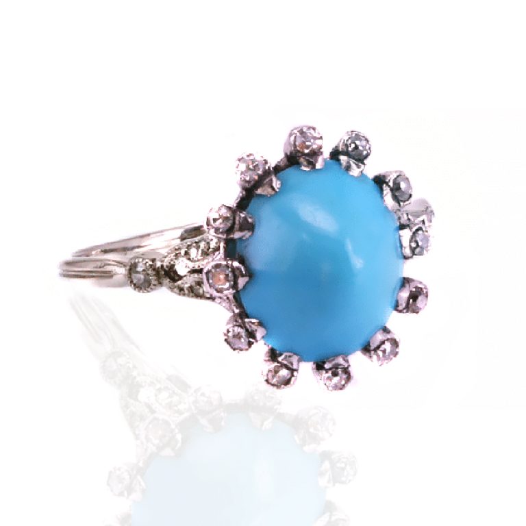 French Art Deco turquoise and diamond ring c.1930
