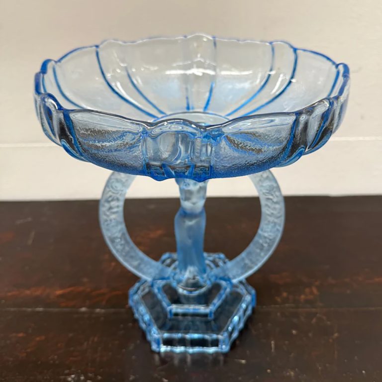 Art Deco Walther & Sohne blue glass ‘Dancing Lady’ comport